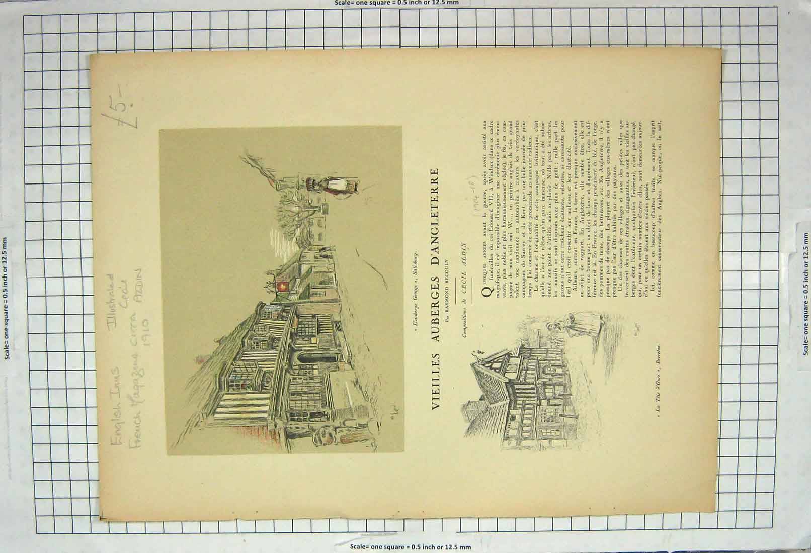 Old Antique Print 1910 English Inns Salisbury Brereton French Magazine 20th