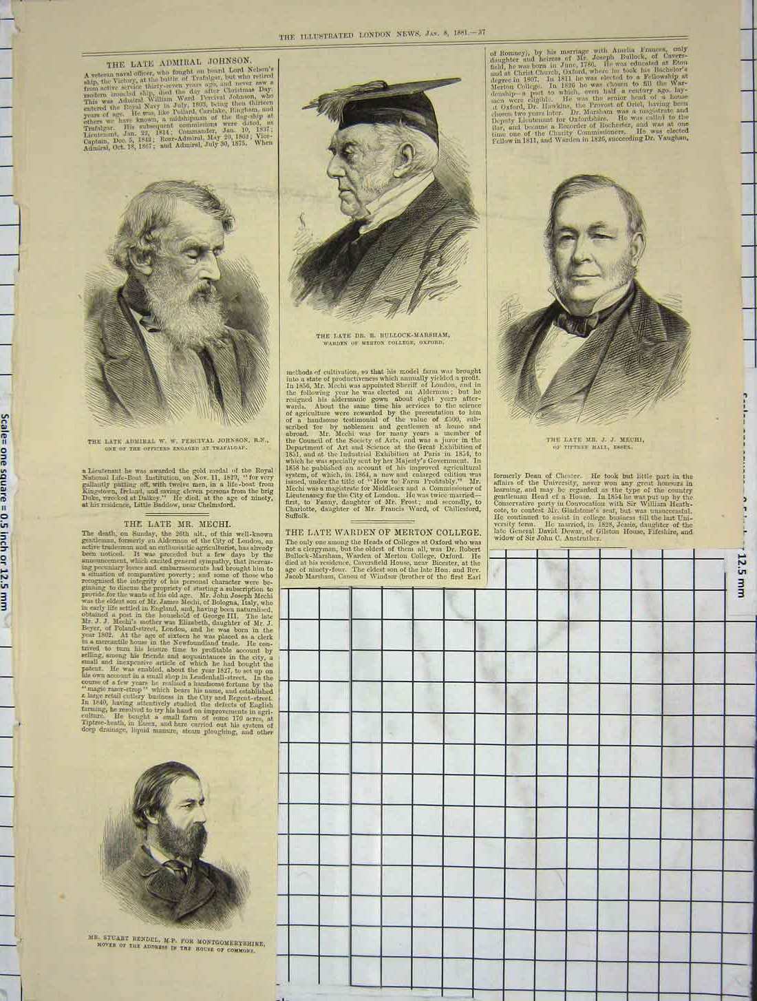 Old Antique Print 1881 Bullock-Marsham Mechi Johnson Stuart Rendel M.P. 19th