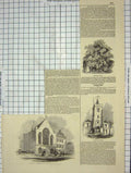 Original Old Antique Print Chiswick French Church Bloomsbury Christmas Tree