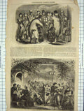 Original Old Antique Print Christmas Merrymaking Country Farm House Lancashire