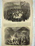 Original Old Antique Print Christmas Bon-Bon Sellers Paris Bon-Fire Provence