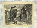 Original Old Antique Print Fine Art Sier Man Campaigning Ground People Dog