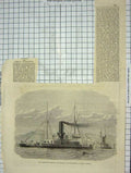Old Antique Print 1871 Turret Ships Abyssinia Magdala Bombay Harbour War 19th