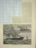 Antique Old Print *3788 1887 Burning Steam Ship City Montreal Atlantic Ocean