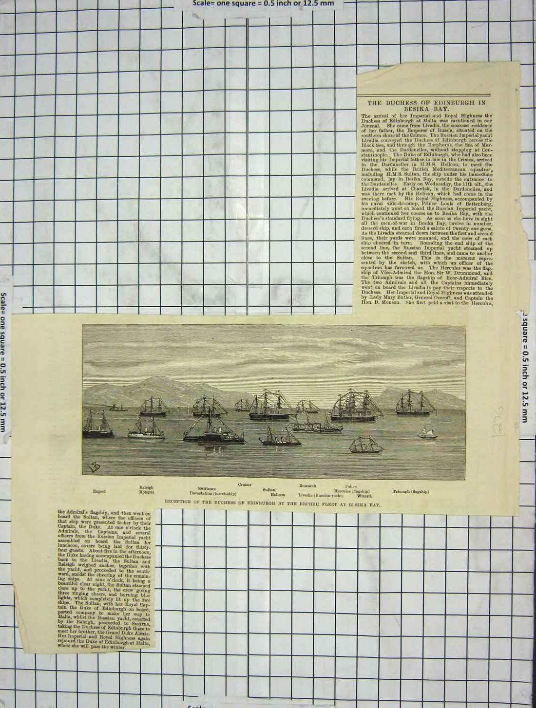Original Old Antique Print Duchess Edinburgh Ships Sika Sultan Rupert Triumph