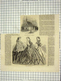 Original Old Antique Print English Church Chamouni Paris Ladies Fashion April