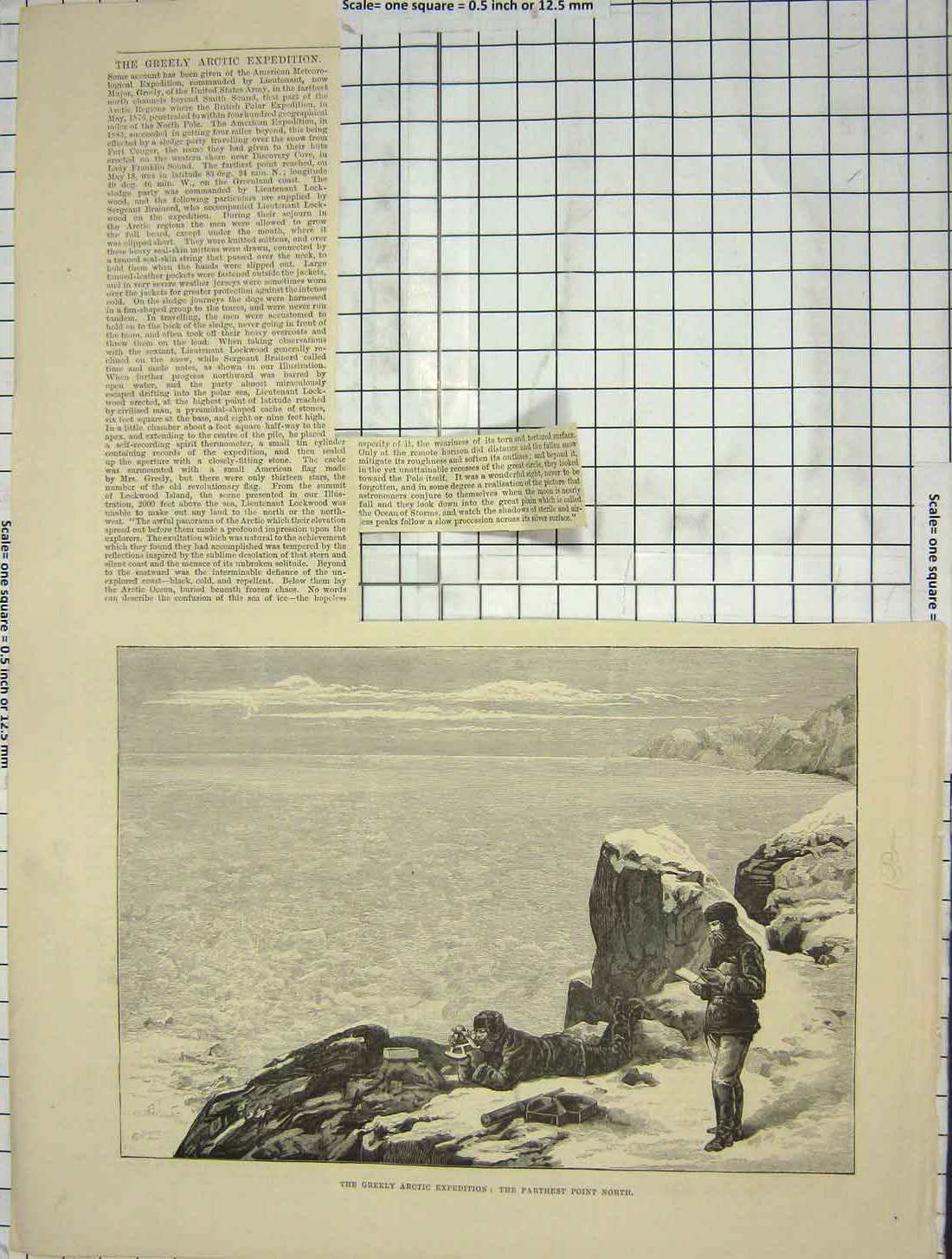 Old Antique Print 1884 Greely Arctic Expedition Men Farthest Point North 19th