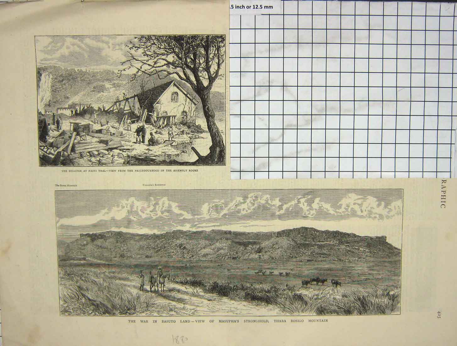 Original Old Antique Print 1880 War Basuto Masupha Thaba Bosigo Mountain Naini
