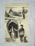 Original Old Antique Print 1892 Fisherfolk Donegal Fishing Dog Basket Ireland
