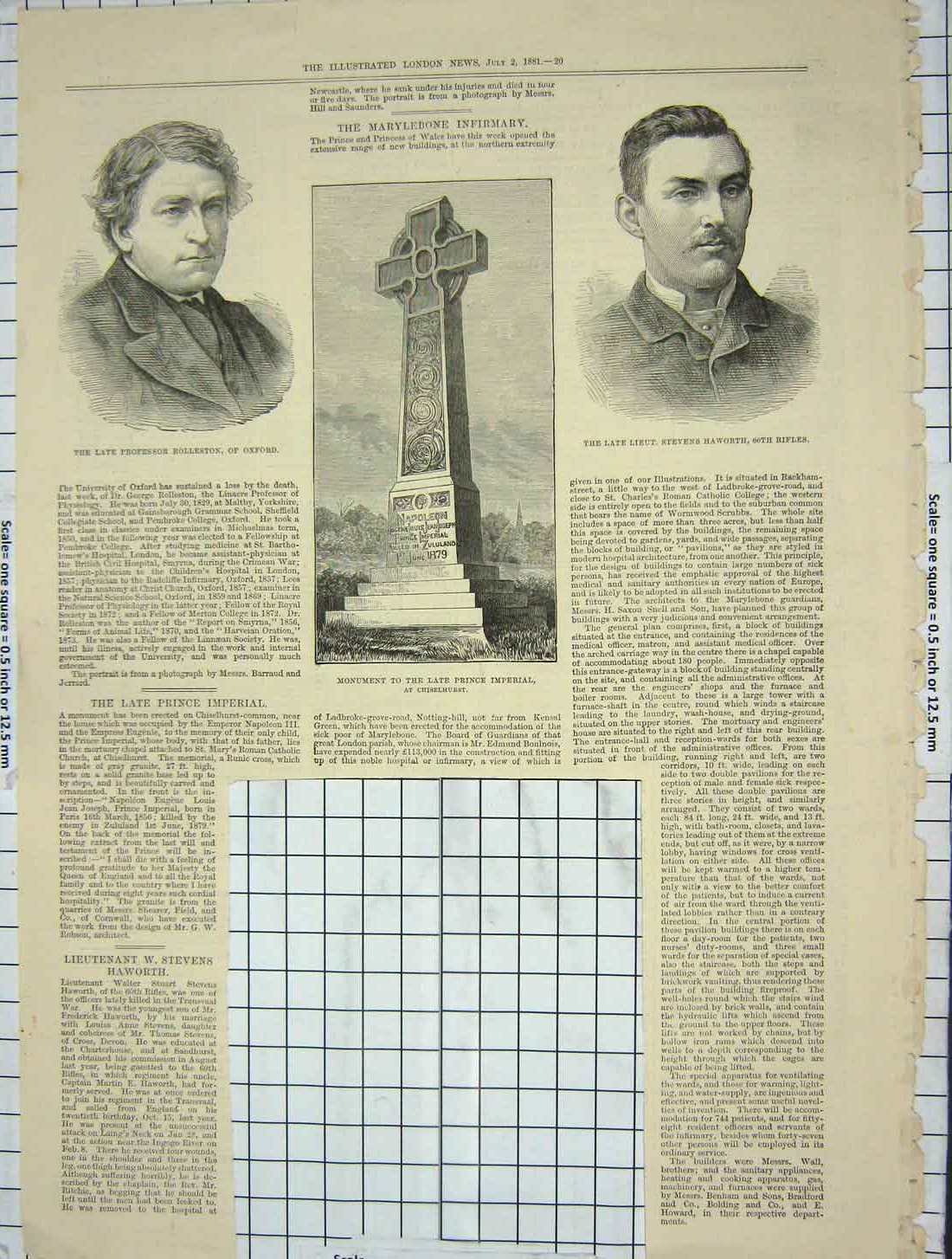 Old Antique Print 1881 Monument Prince Imperial Haworth Rolleston Oxford 19th