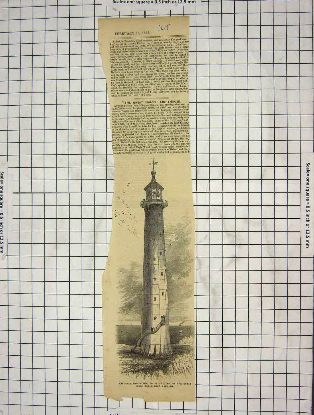 Original Old Antique Print 1856 Cast Iron Lighthouse Isaac Rocks Bermuda 19th