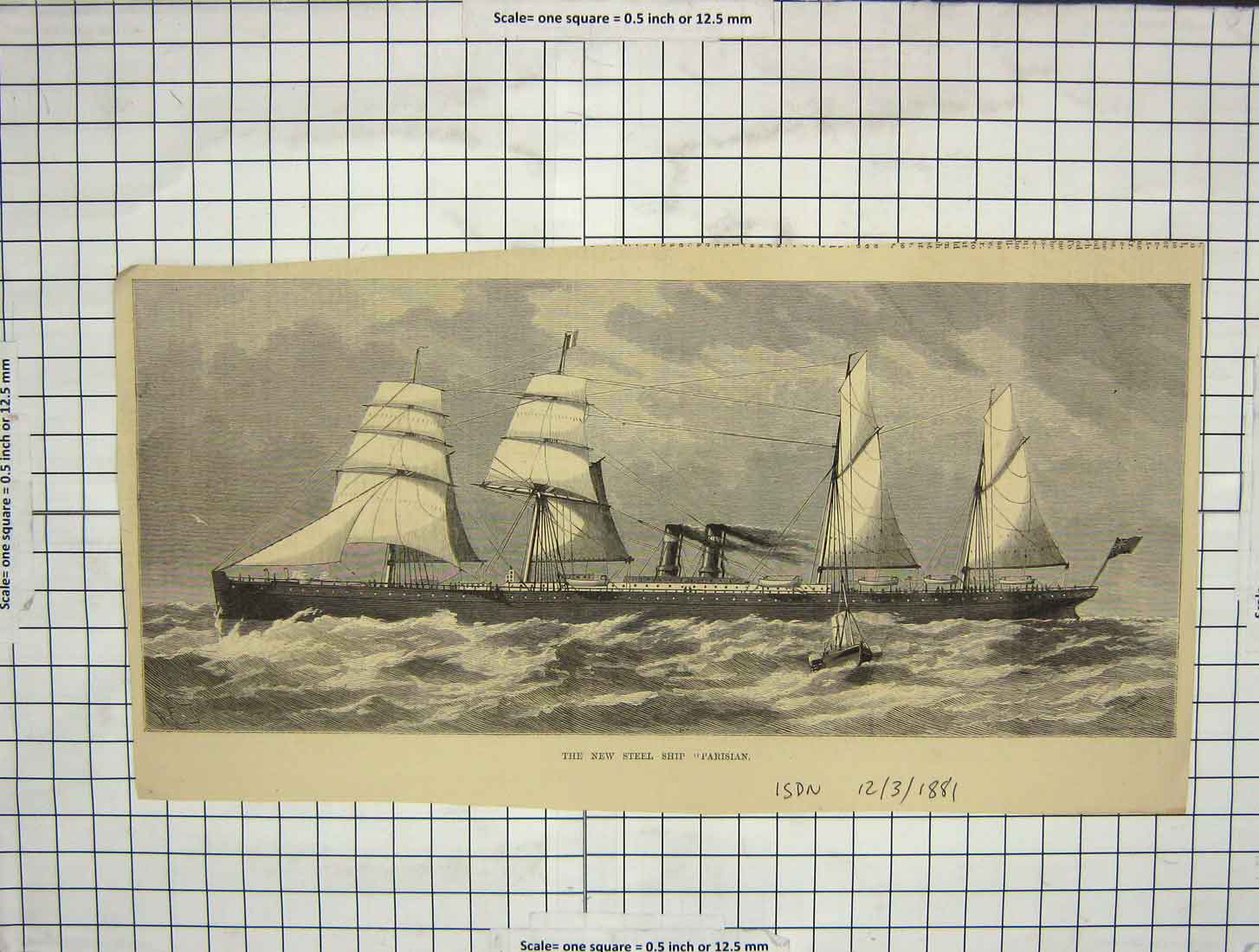 Original Old Antique Print 1881 New Steel Ship Parisian 19th Century