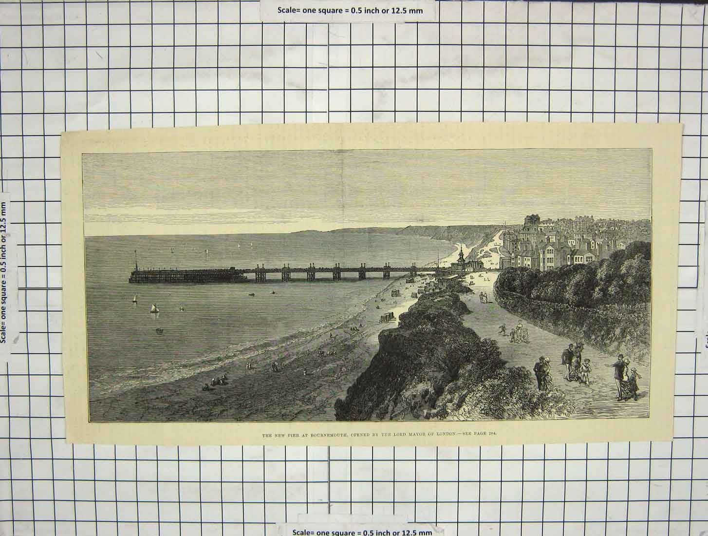 Original Old Antique Print New Pier Bournemouth Lord Mayor London Fin Art