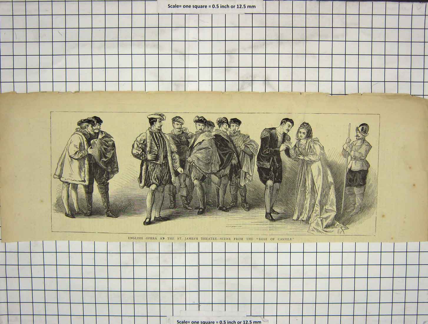 Original Old Antique Print English Opera St. James Theatre Scene Rose Castile