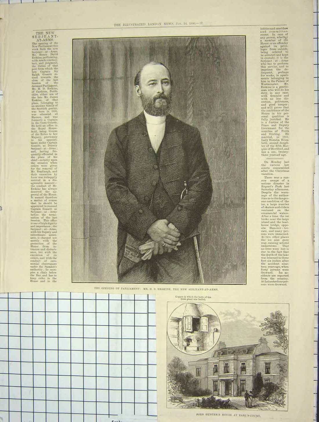 Original Old Antique Print 1886 Parliament Serjeant-At-Arms Erskine John Hunter