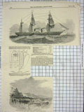 Original Old Antique Print 1852 India Mail Steam Ship Orinocco Amazon Flamouth