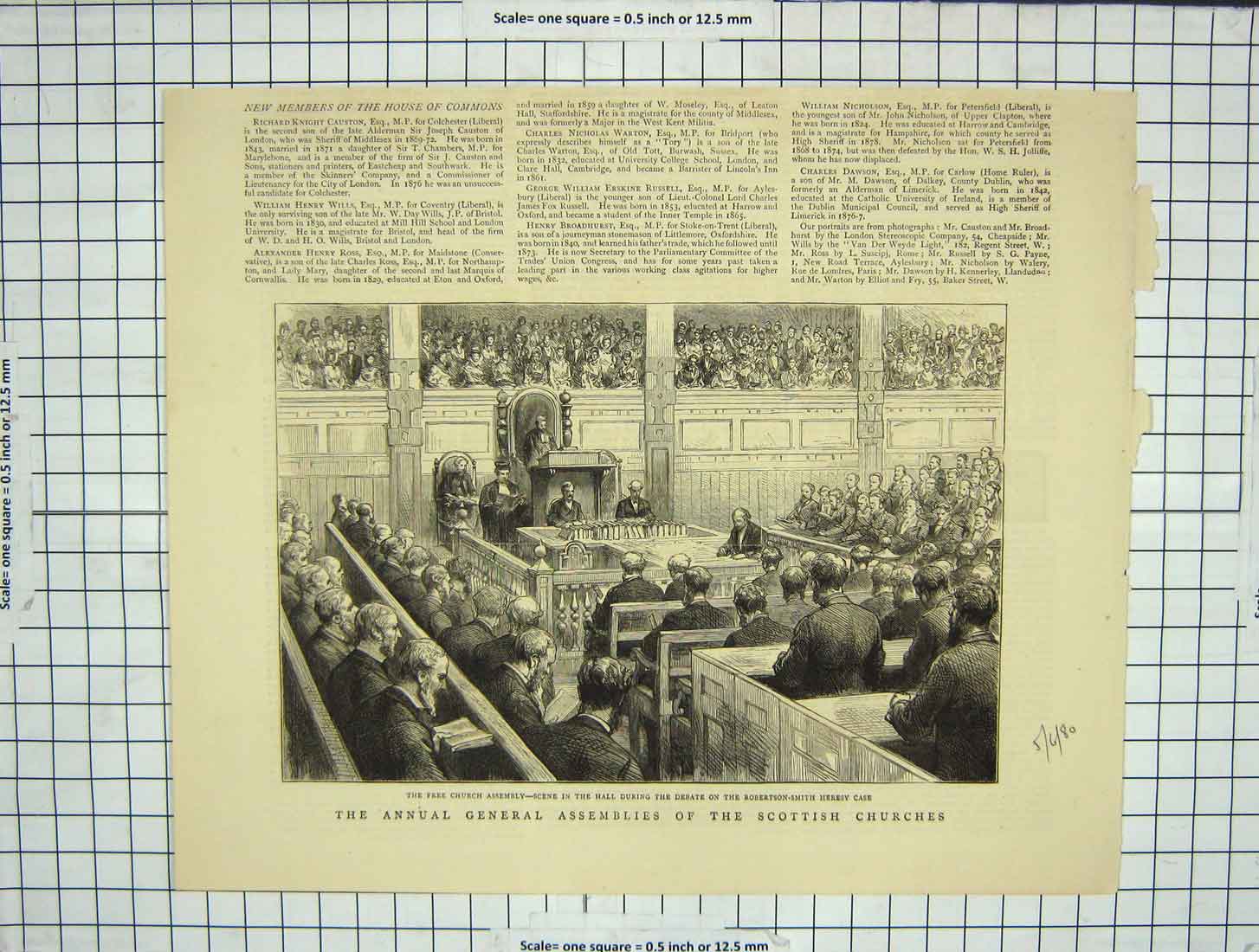Original Old Antique Print 1880 Free Church Assembly Scotland Robertson-Smith