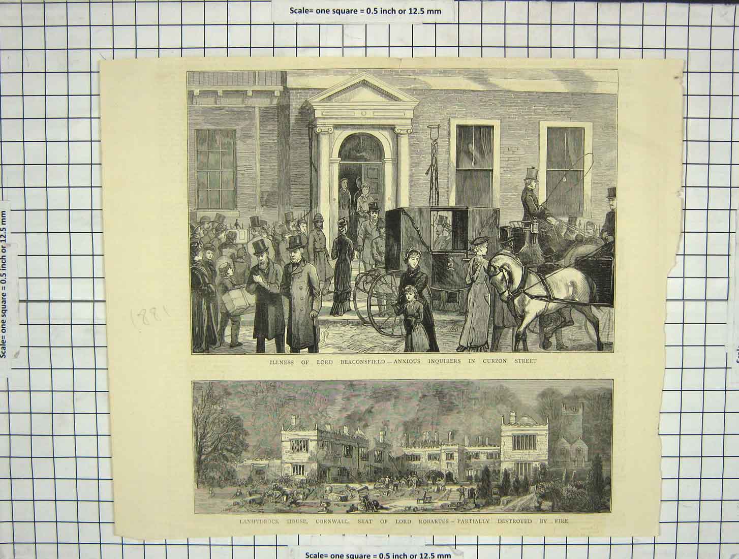 Old Antique Print 1881 Lord Beaconsfield Curzon Lanhydrock Robartes Fire 19th