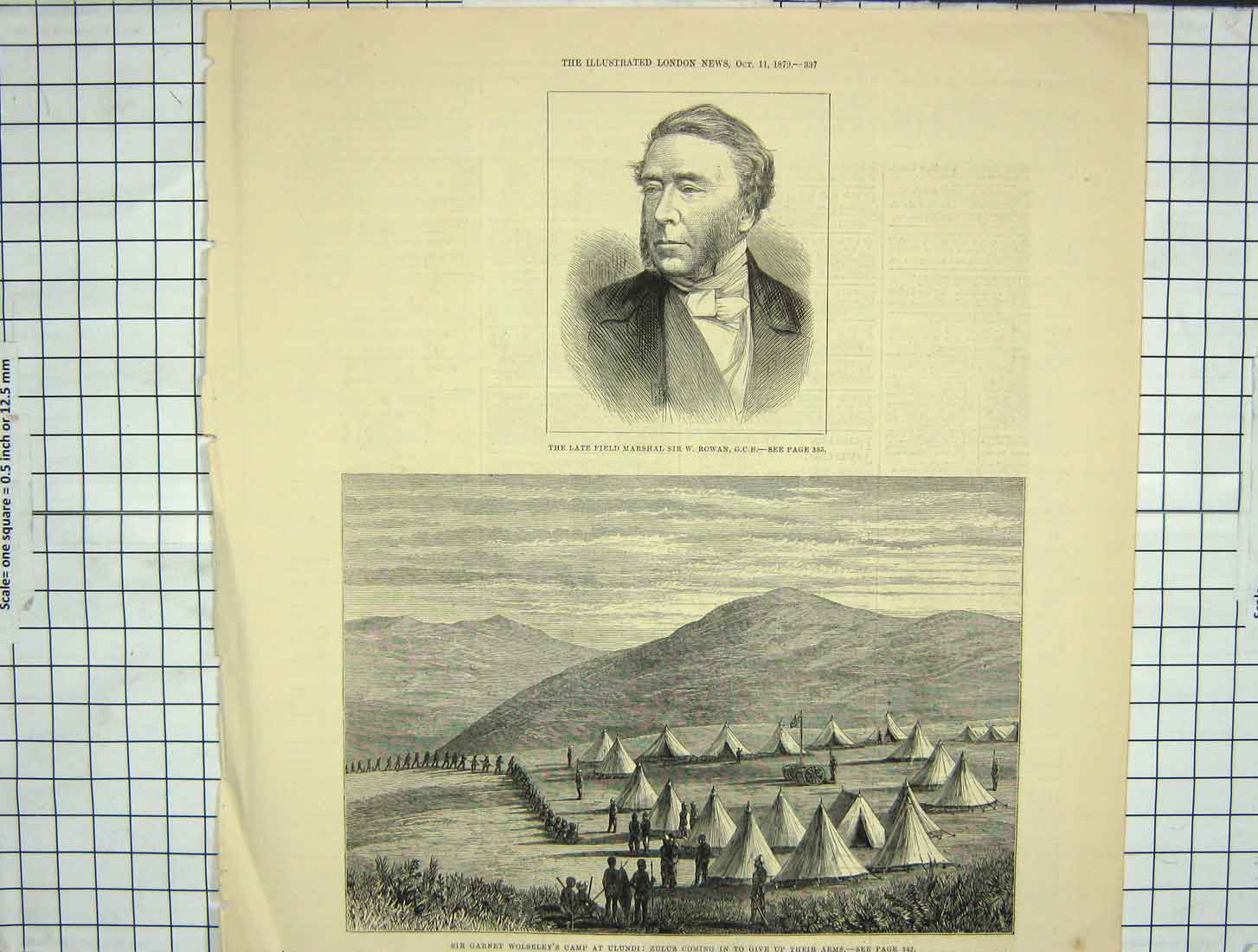 Old Antique Print 1879 Field Marshall Rowan Garnet Wolseley Ulundi Zulu 19th