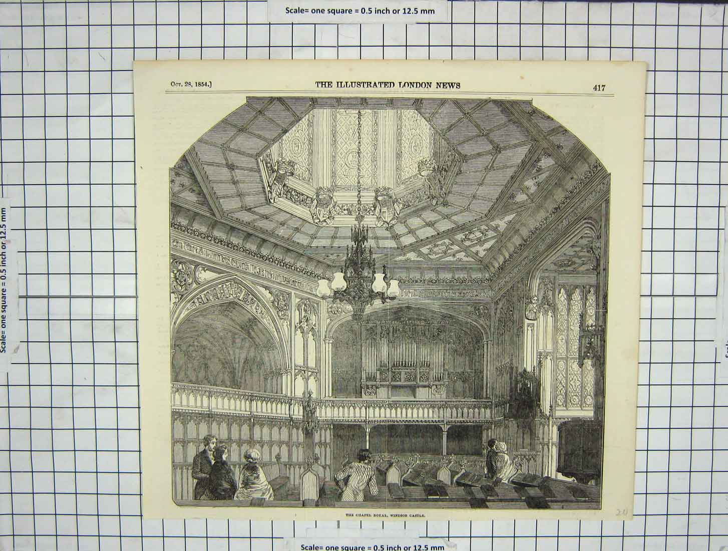 Original Old Antique Print 1854 Chapel Royal Windsor Castle London Fine Art