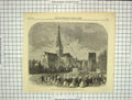 Original Old Antique Print 1866 Capping Spire Chichester Cathedral Architecture