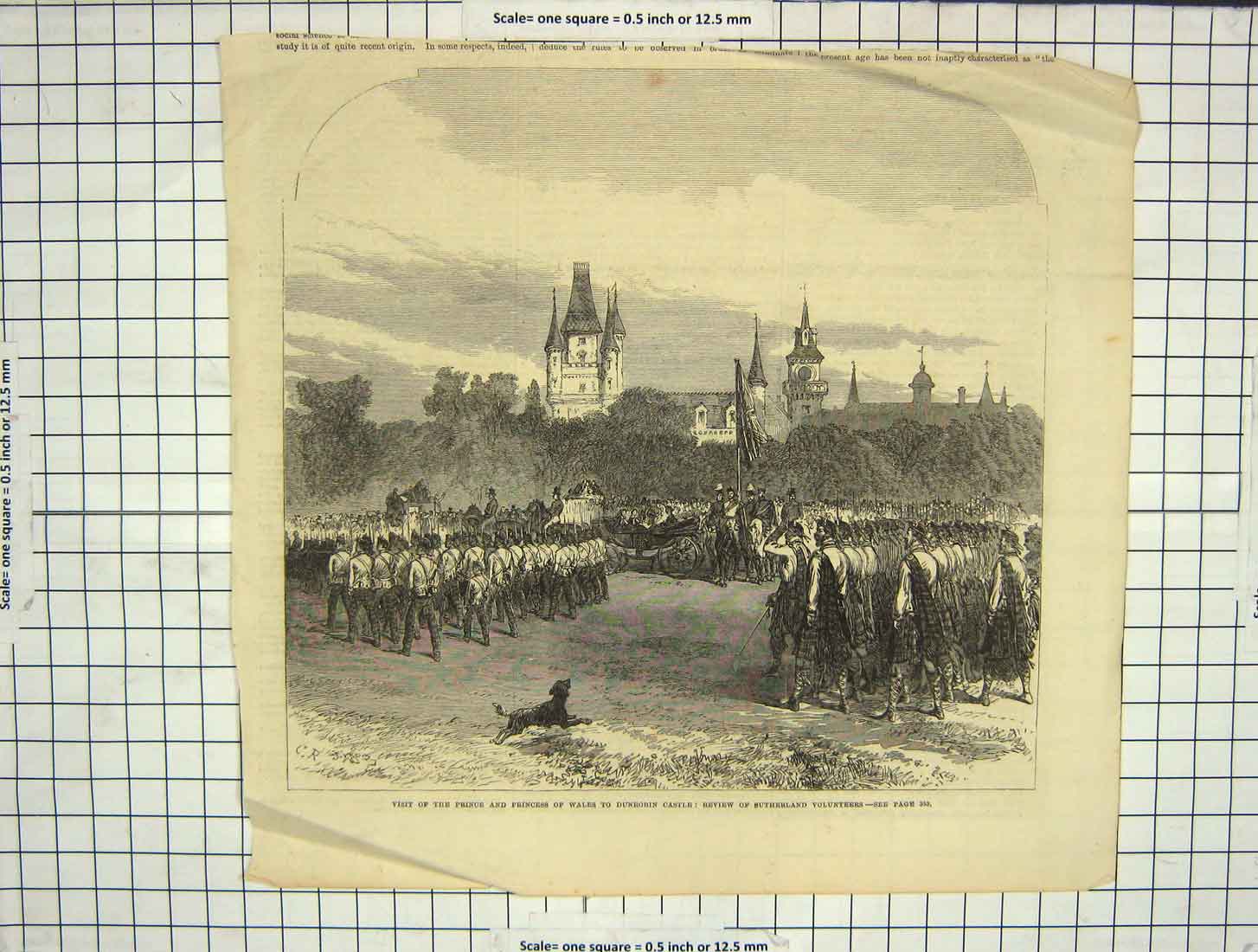 Old Antique Print Prince Princess Wales Dunrobin Castle Sutherland Army