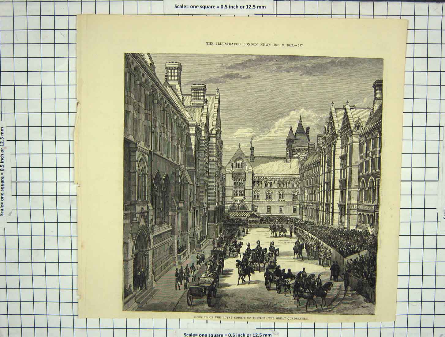 Antique Old Print *3790 1882 Royal Courts Justice Great Quadrangle Fine Art