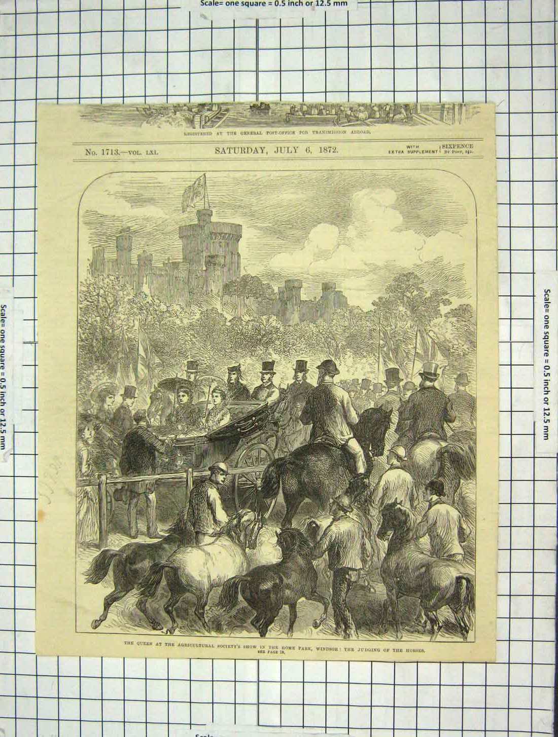 Old Antique Print 1872 Queen Agricultural Show Home Park Windsor Horses 19th