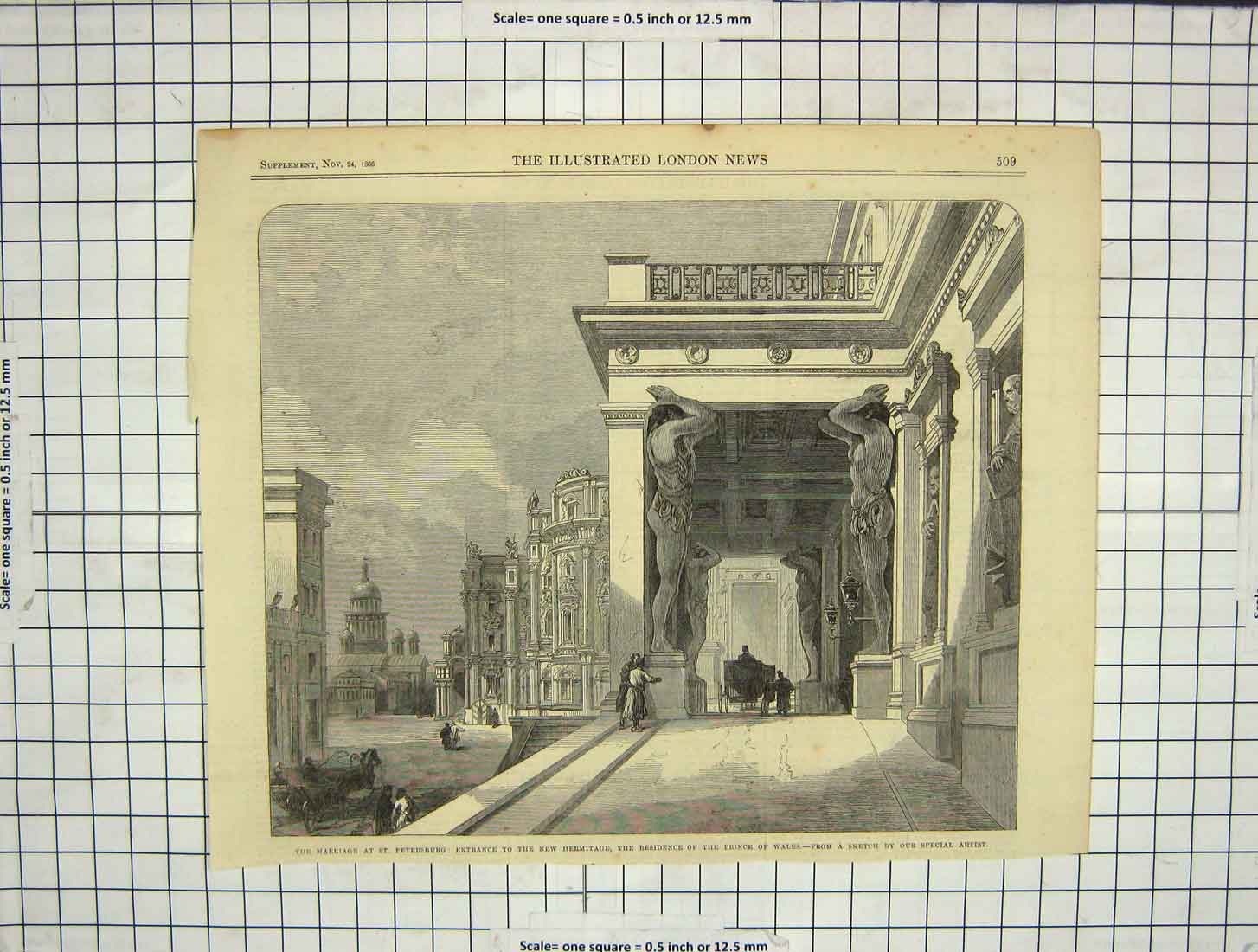 Original Old Antique Print 1866 Marriage St. Petersburg Hermitage Prince Wales