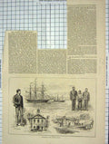 Original Old Antique Print Caswell Mutiny War Ship Siers Queenstown Victorian