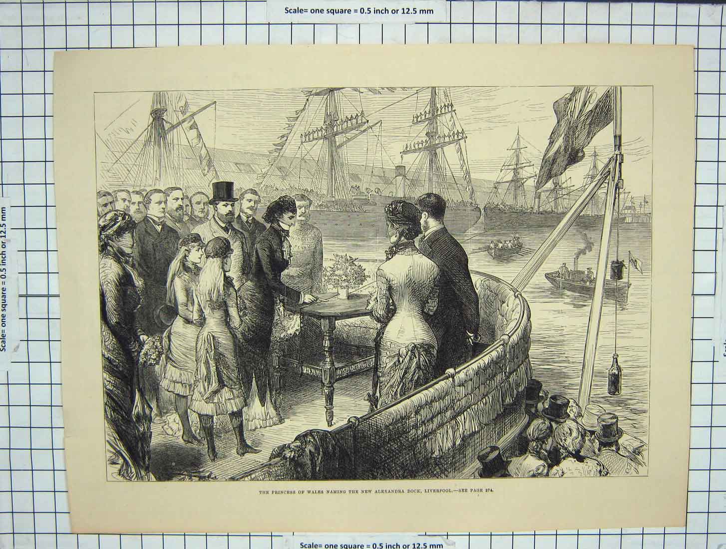 Old Antique Print Scene Princess Wals Naming New Alexandra Dock Liverpool 19th