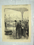 Original Old Antique Print 1881 Prince Wales Opening New North Docks Liverpool