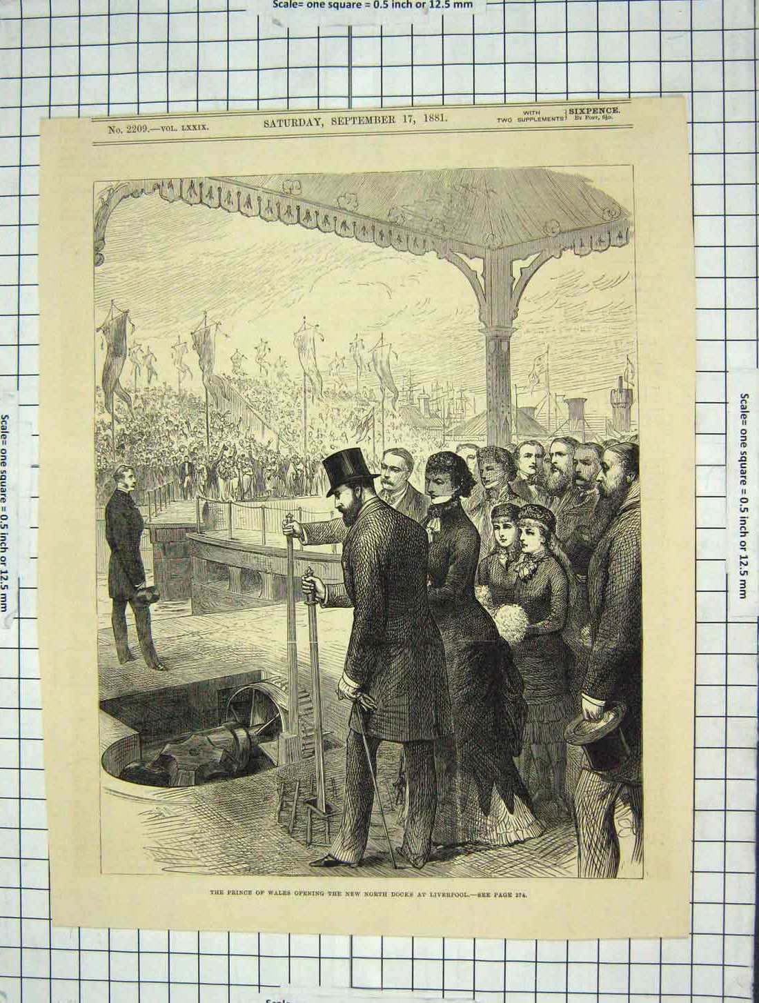 Original Old Antique Print 1881 Prince Wales Opening New North Docks Liverpool