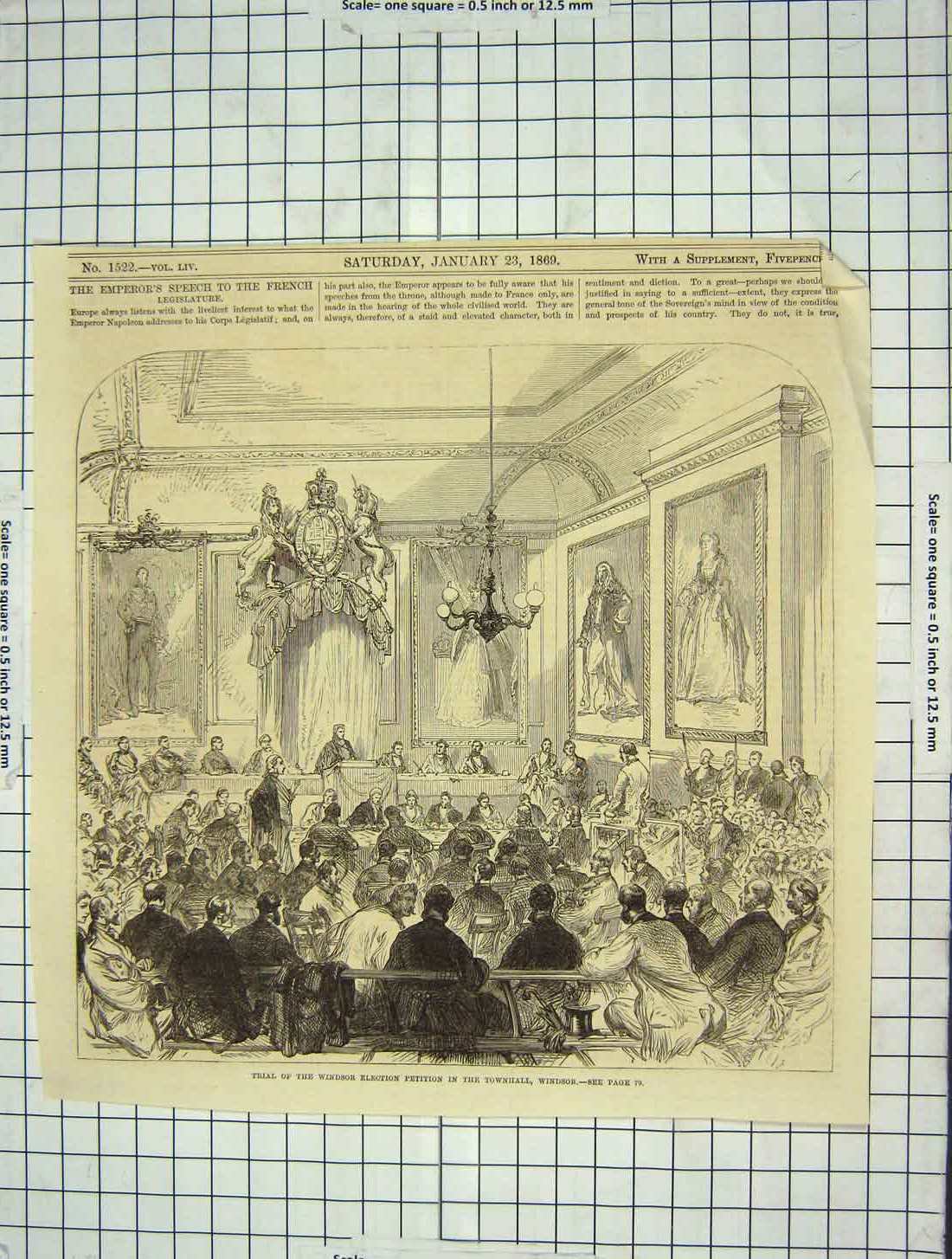 Antique Old Print *3789 1869 Trial Windsor Election Petition Townhall London