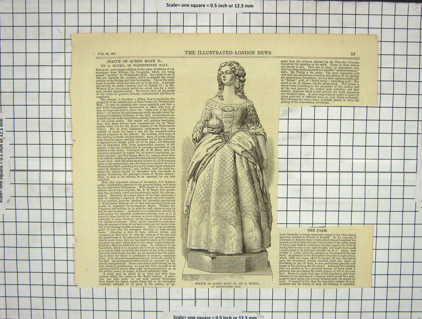Old Antique Print 1869 Statue Queen Mary Ii Munro Westminster Hall London 19th