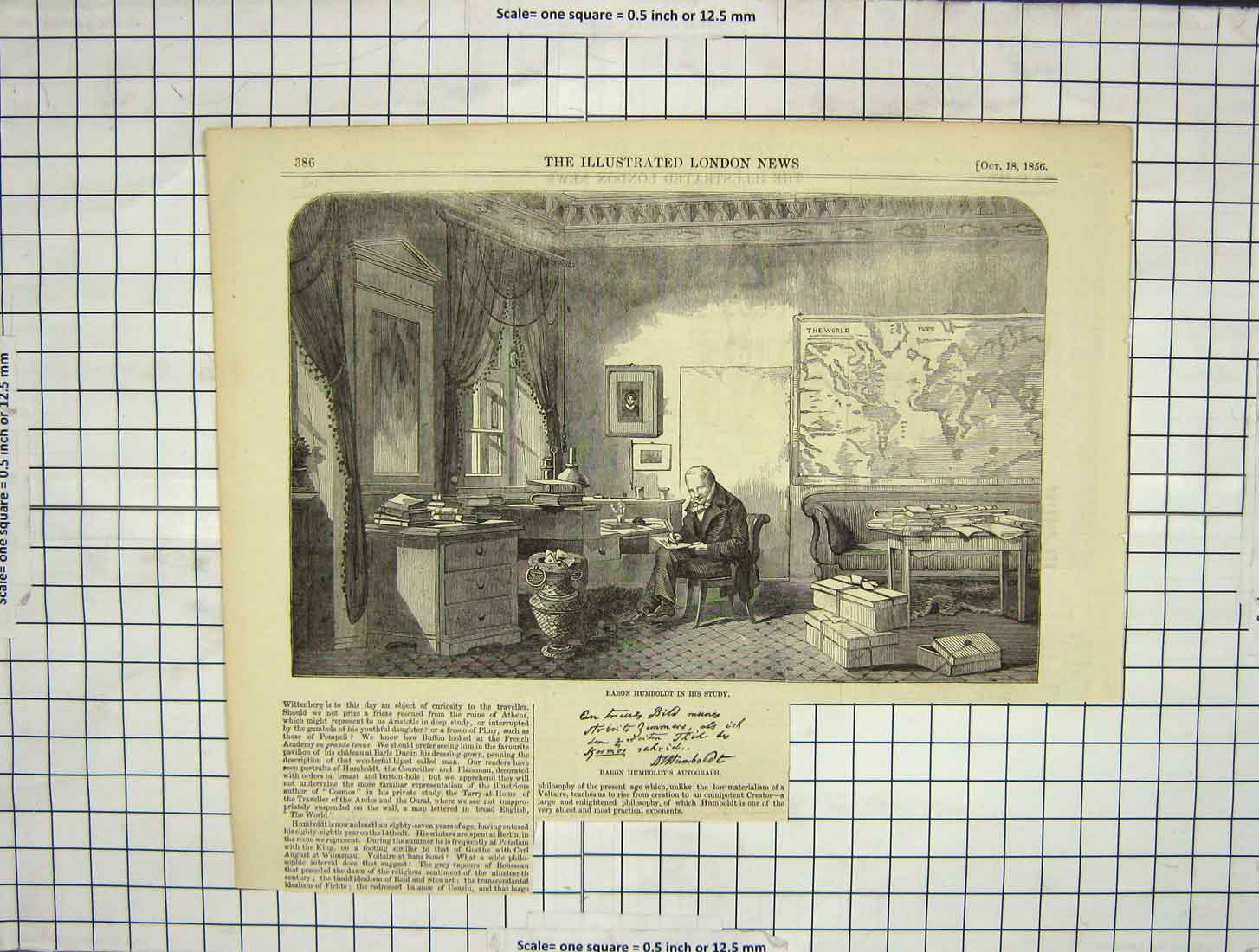 Original Old Antique Print 1856 Baron Humbt Study Autograph 19th