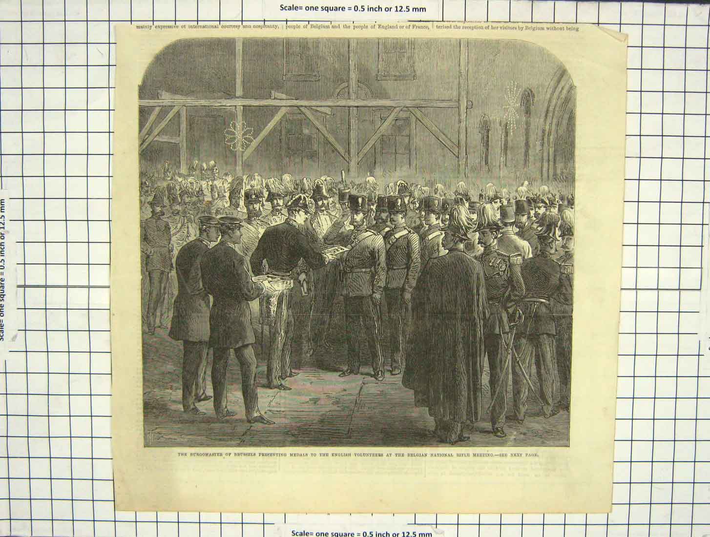 Original Old Antique Print Burgomaster Brussels Medals Belgian National Rifle