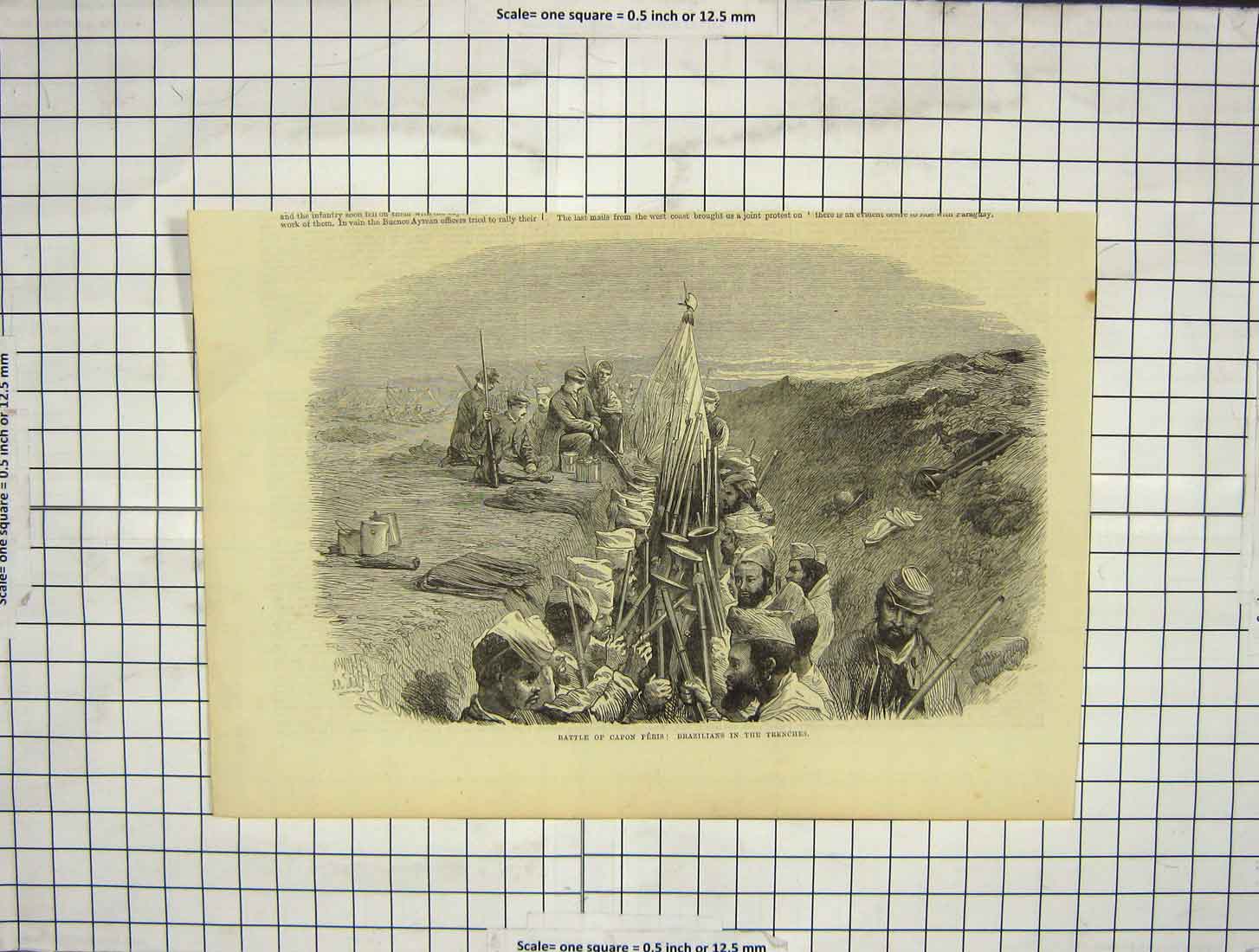Original Old Antique Print Battle Capon Peris Brazilians Trenches War Siers