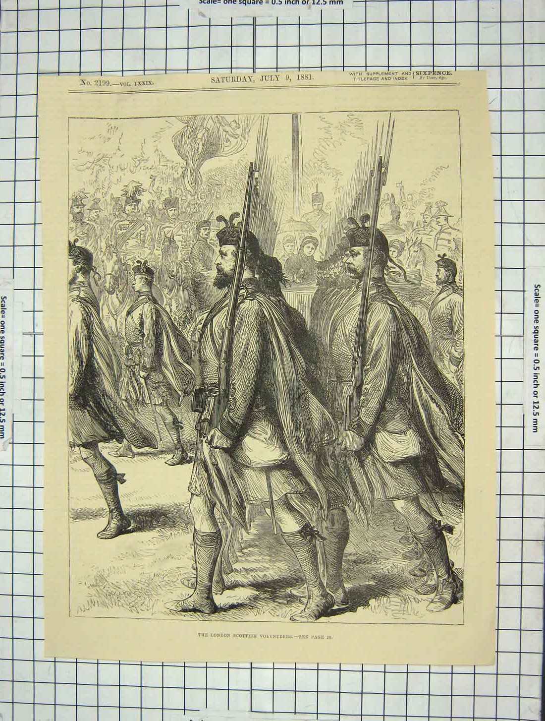 Original Old Antique Print 1881 London Scottish Volunteers Siers War Victorian