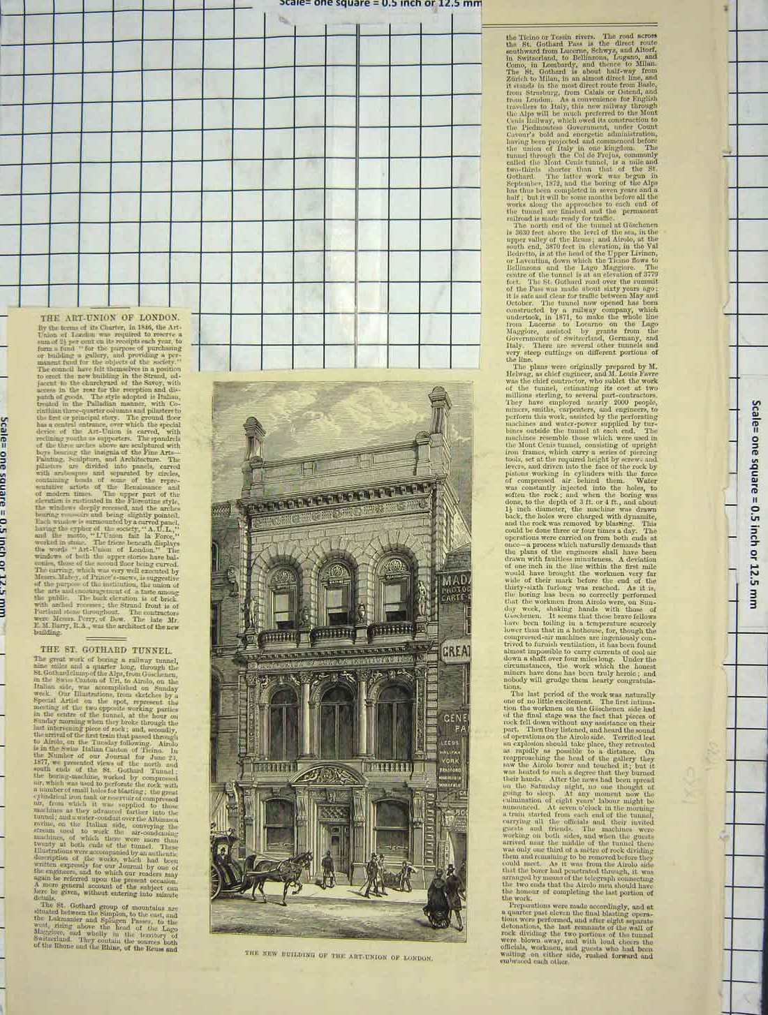 Old Antique Print 1880 Building Art Union London Buildings Architecture 19th
