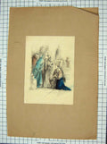 Original Old Antique Print Colour Religion People Praying