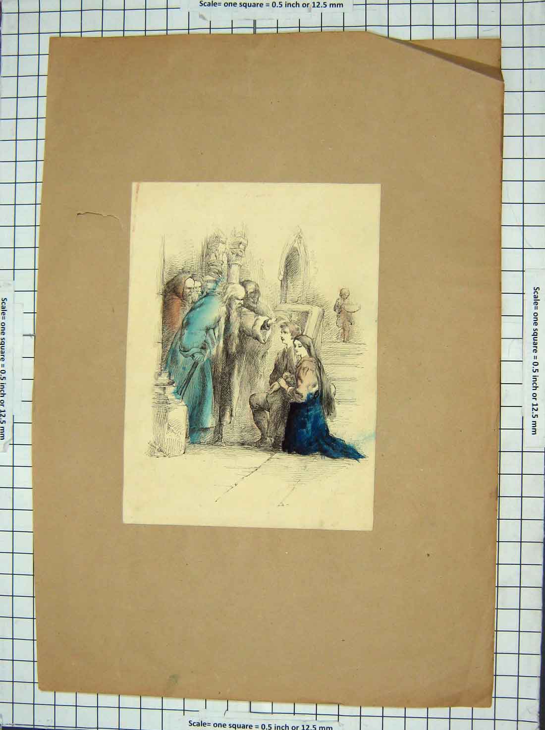 Original Old Antique Print Colour Religion People Praying