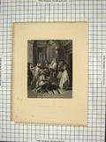 Original Old Antique Print Scene Presentation Temple Religion
