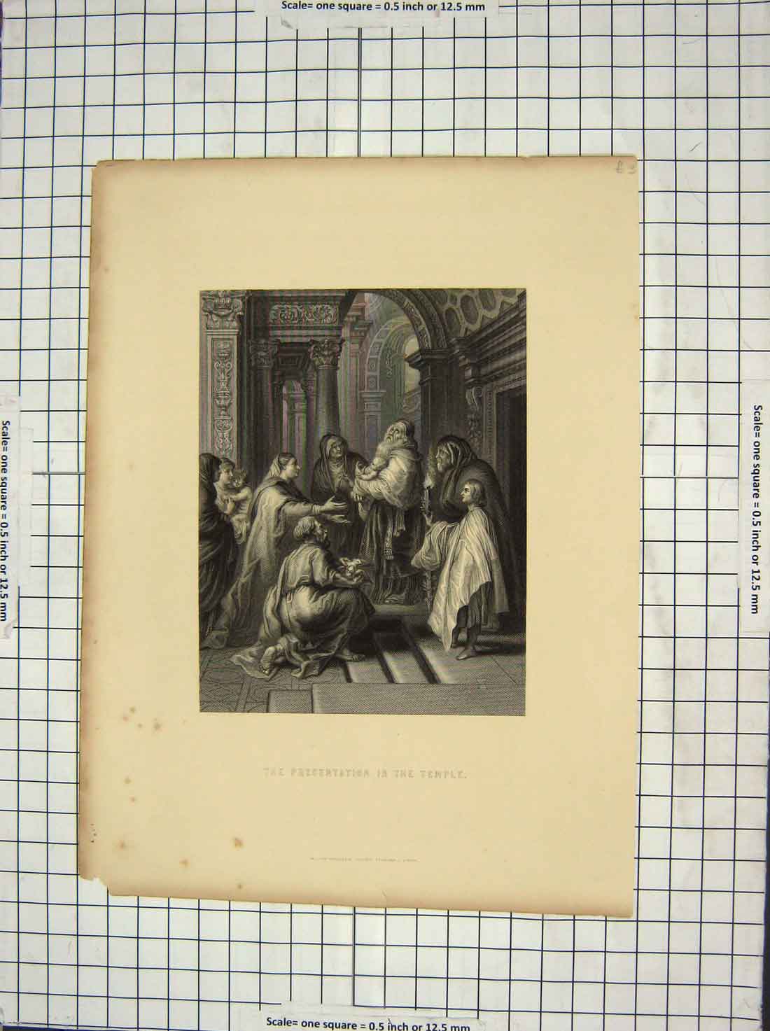 Original Old Antique Print Scene Presentation Temple Religion