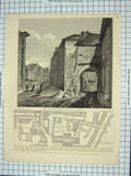 Old Antique Print Gateway St. Mary'S Priory Southwark Plan Church Saviour