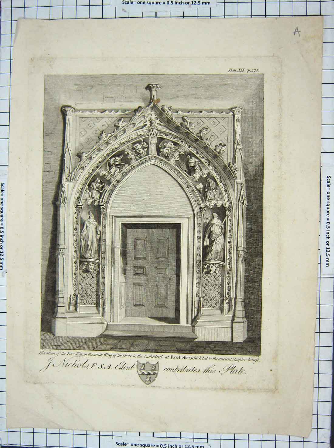 Original Old Antique Print Nichols Choir Cathedral Rochester Chapter House