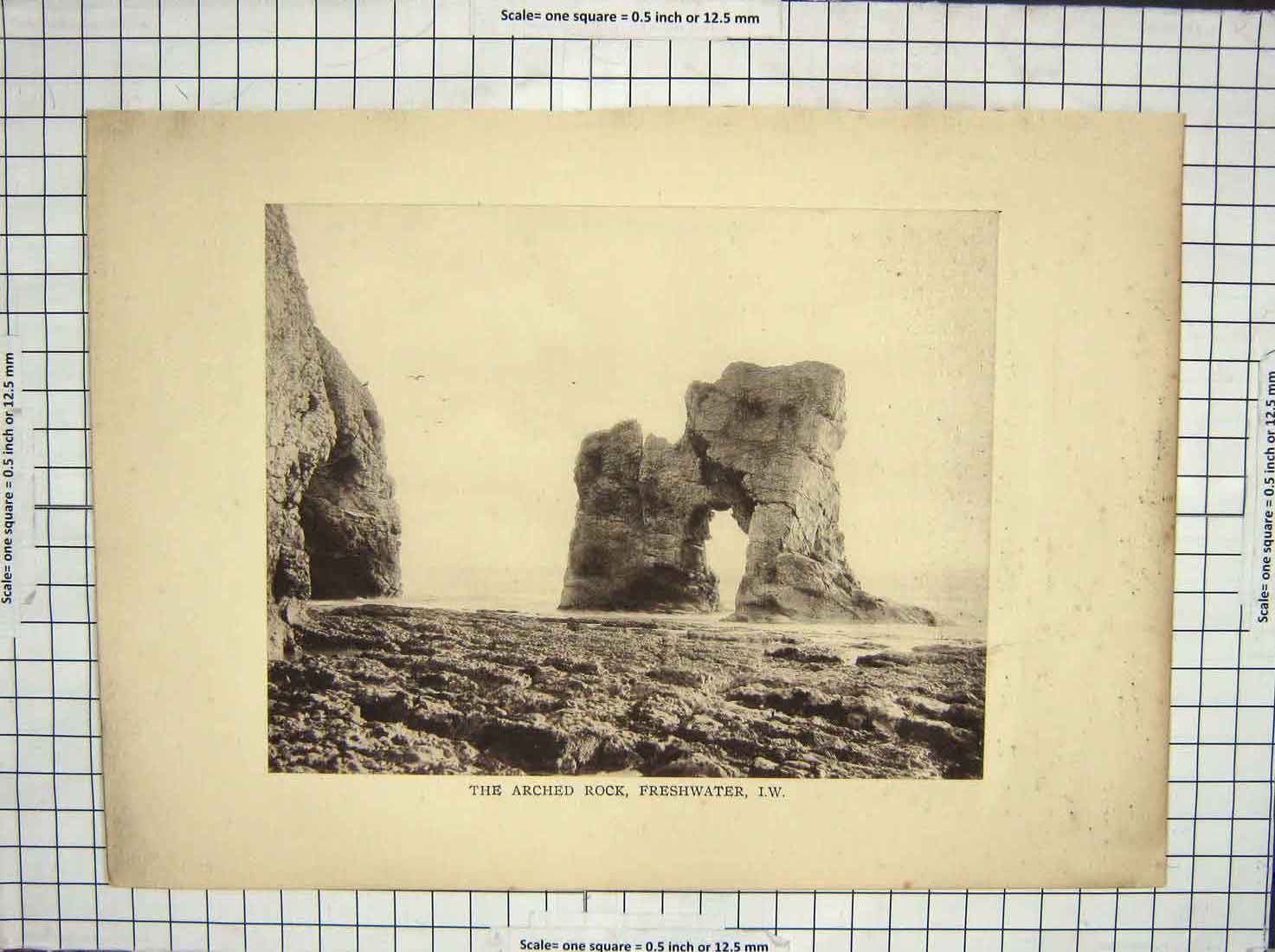 Original Old Antique Print Arched Rock Freshwater Rocks Cliffs