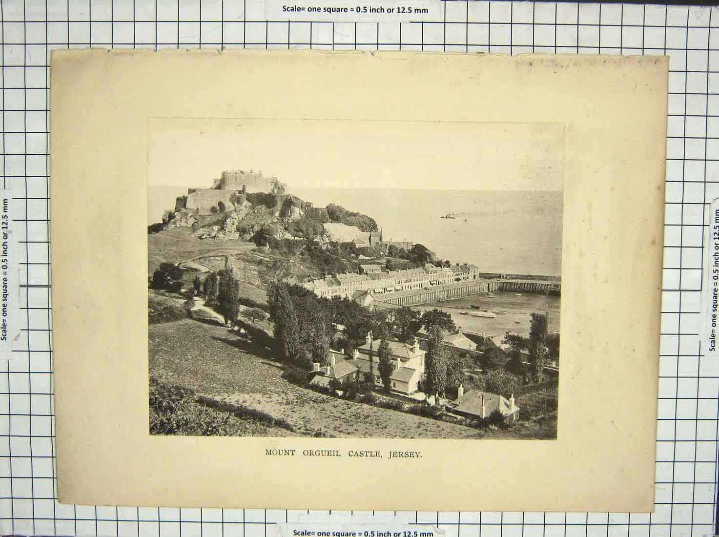 Original Old Antique Print View Mount Orgueil Castle Jersey Photograph