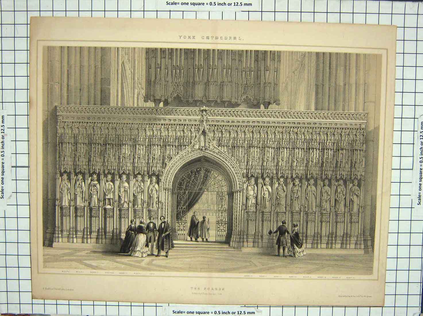 Old Antique Print Screen King Henry Edward Stephen William York Cathedral
