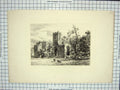 Original Old Antique Print Architecture Church Ruins Trees Cow
